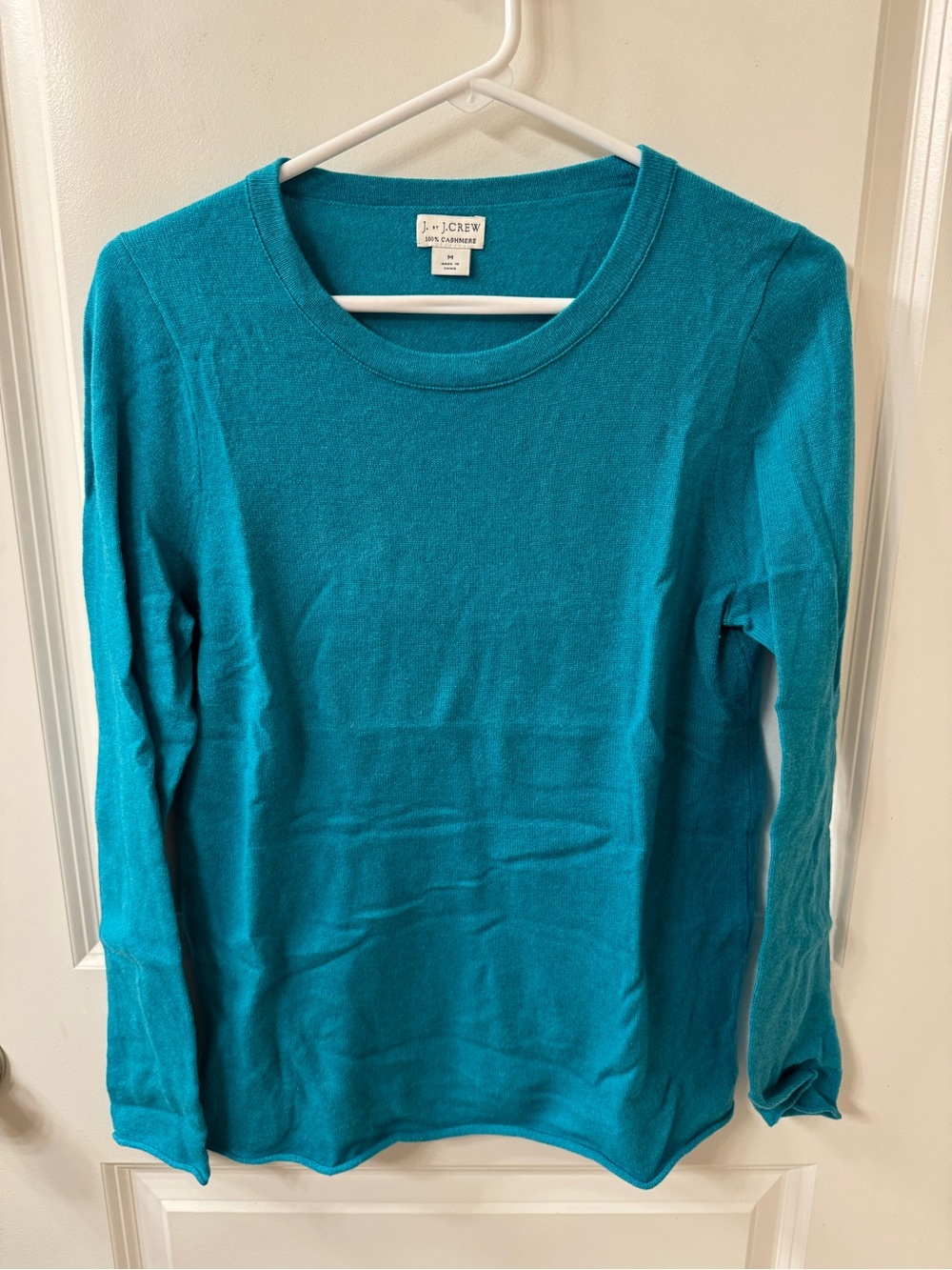 J. Crew Women's Cashmere Teal Long-Sleeve Crewneck Top
